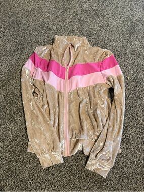 Velour Zip-Up Jacket with Pink Stripe Detail